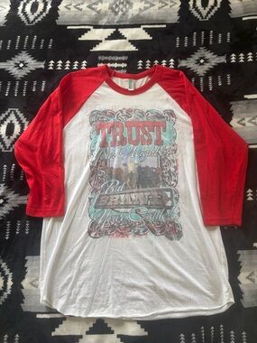 American Apparel Red & White Raglan 3/4 Sleeve Graphic Tee